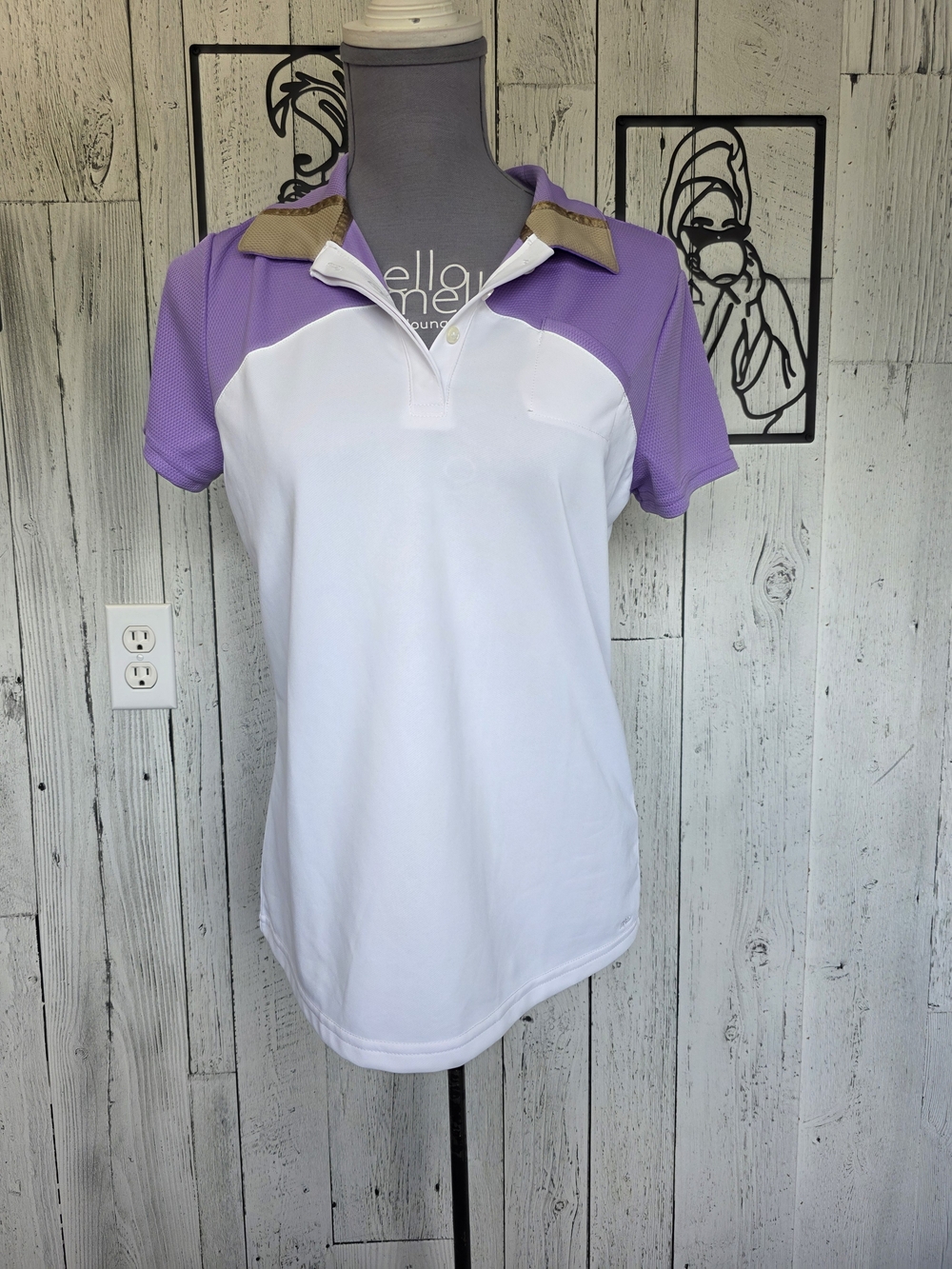 IZOD Golf Polo Shirt Women's Medium Lavender White Cool FX Performance Stretch